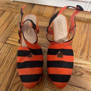 Prada Orange and Black Platform Sandals